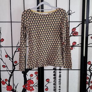 Boden Stylish Black and Gold Patterned Long Sleeve Top
